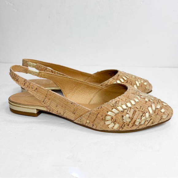 Jack Rogers Rory Cork Slingback Flats Pointed Toe Gold Accent size 6 - Picture 3 of 12